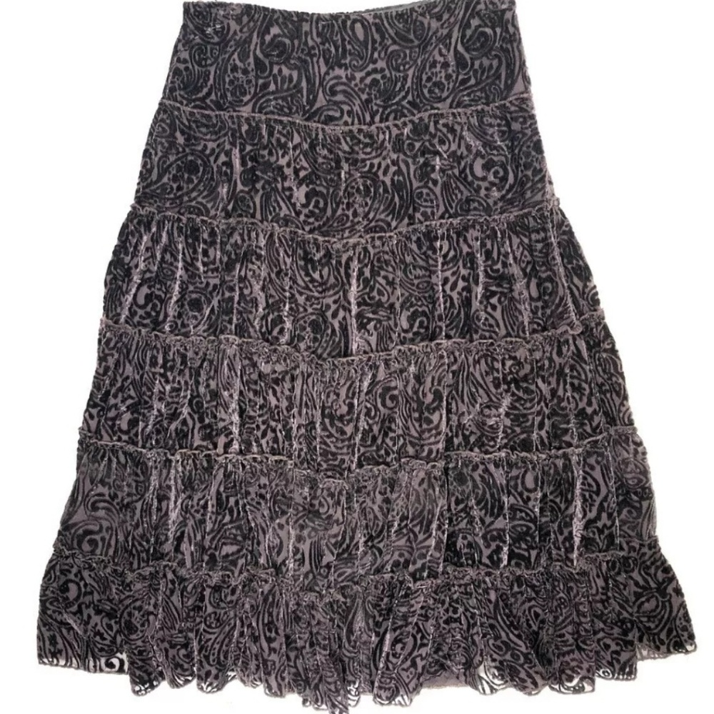 Almost Famous Tiered Ruffled Brown Velvet Skirt